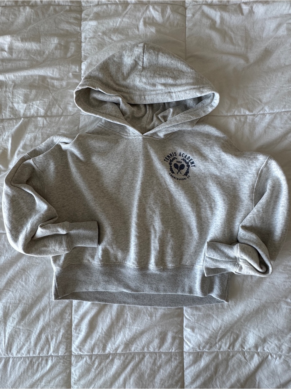 Abercrombie Tennis Academy Cropped Hoodie Gray Graphic Sweatshirt Medium